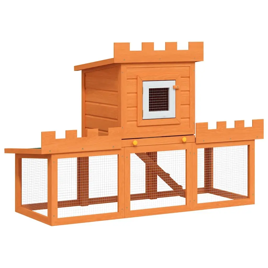 Outdoor Rabbit Hutch 2 Layer Pine Wood Cage House with Iron Wire Mesh