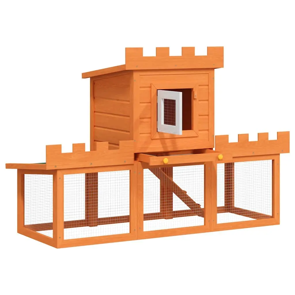 Outdoor Rabbit Hutch 2 Layer Pine Wood Cage House with Iron Wire Mesh
