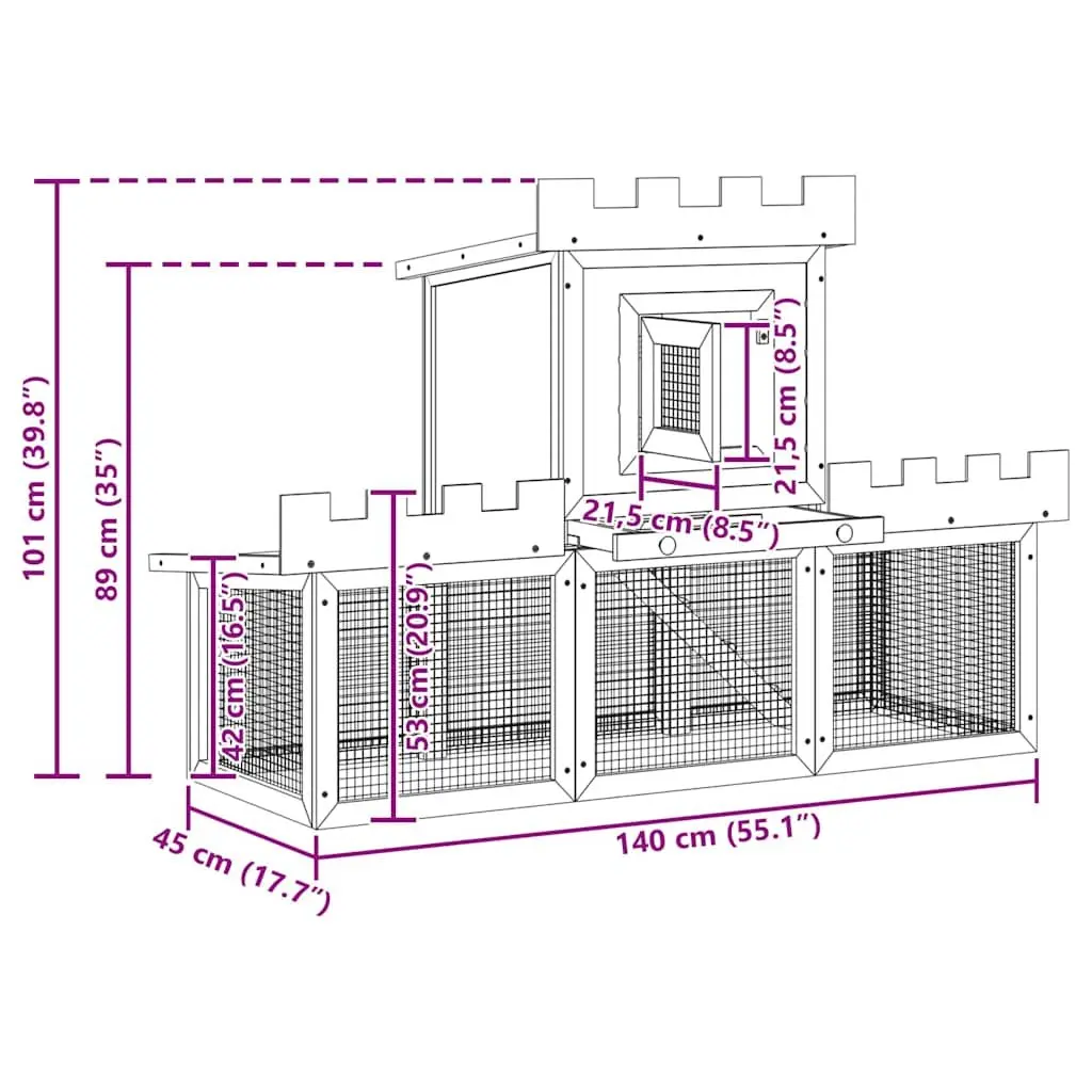 Outdoor Rabbit Hutch 2 Layer Pine Wood Cage House with Iron Wire Mesh