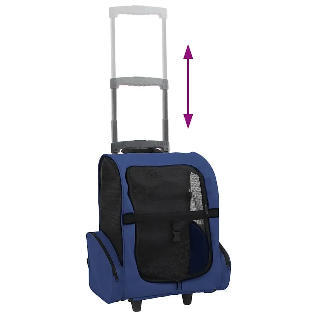 Pet Trolley Foldable Multipurpose Stroller Carrier Backpack Handbag Blue