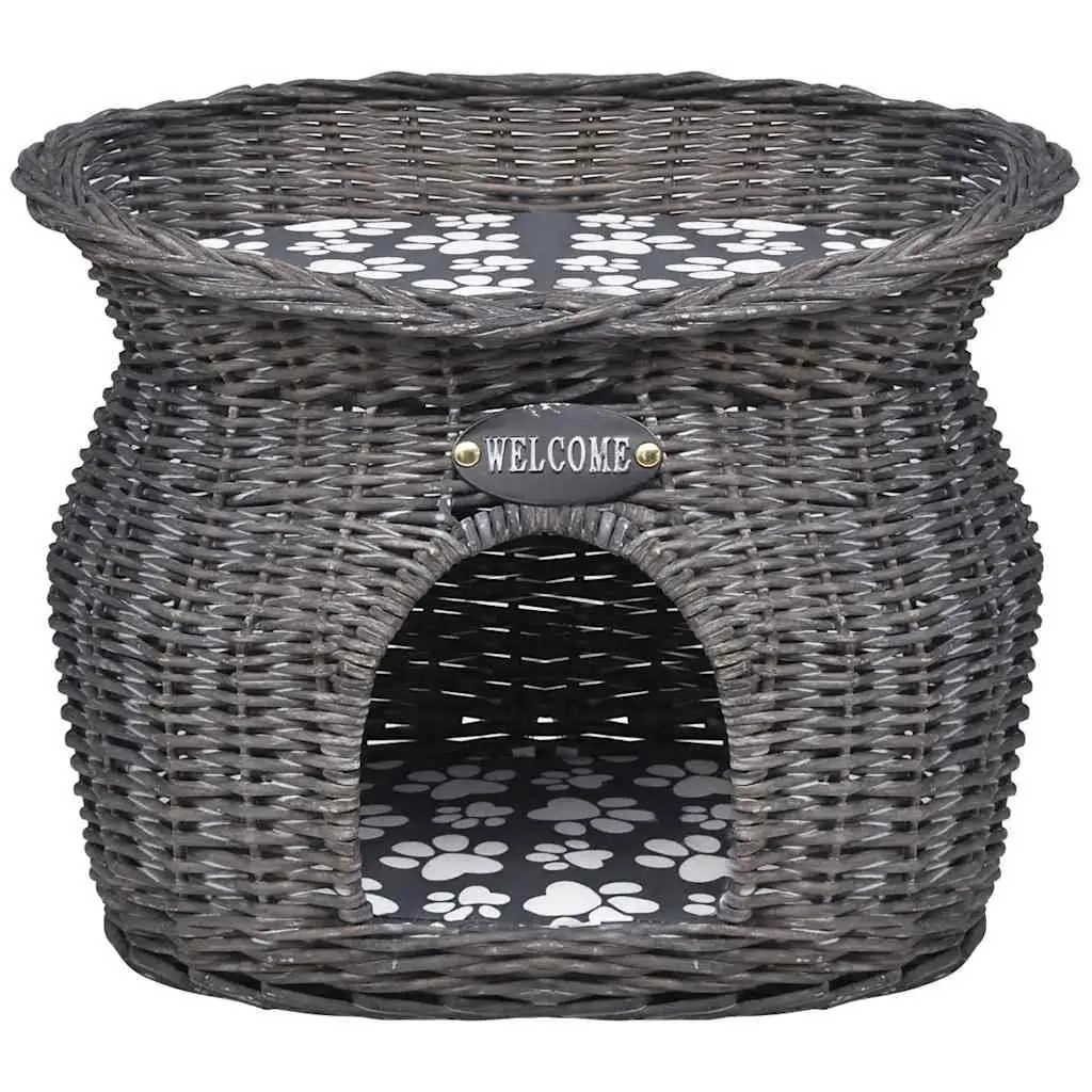 Grey Willow Cat Tree Pet House Bed Scratching Post with Cushion Indoor Outdoor
