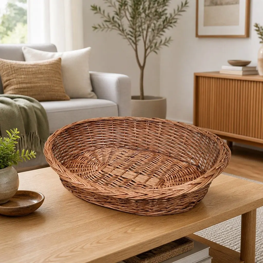 Dog Basket Pet Bed Woven 90cm Brown Natural Indoor Outdoor