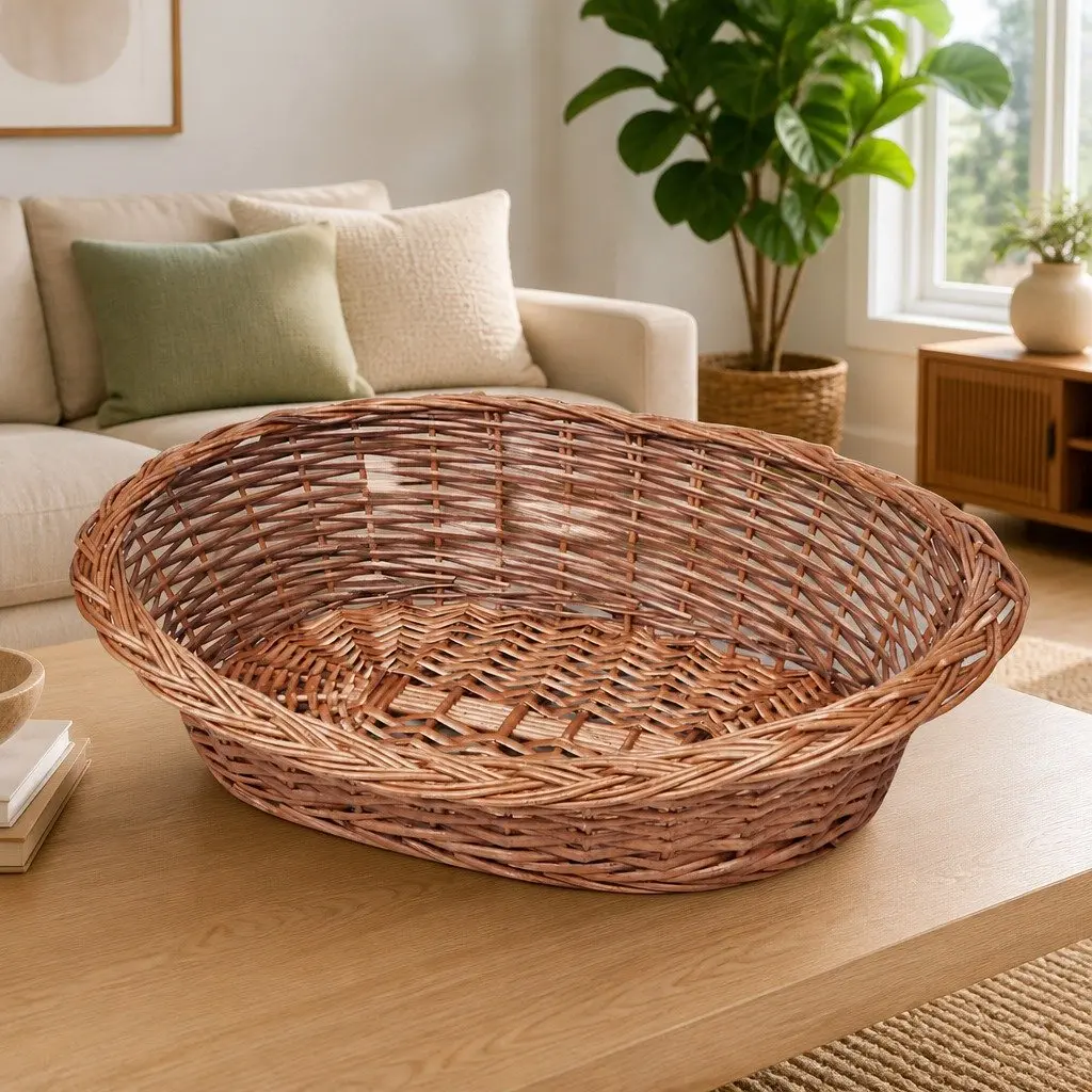 Dog Basket Natural Willow 69cm Brown Indoor Outdoor