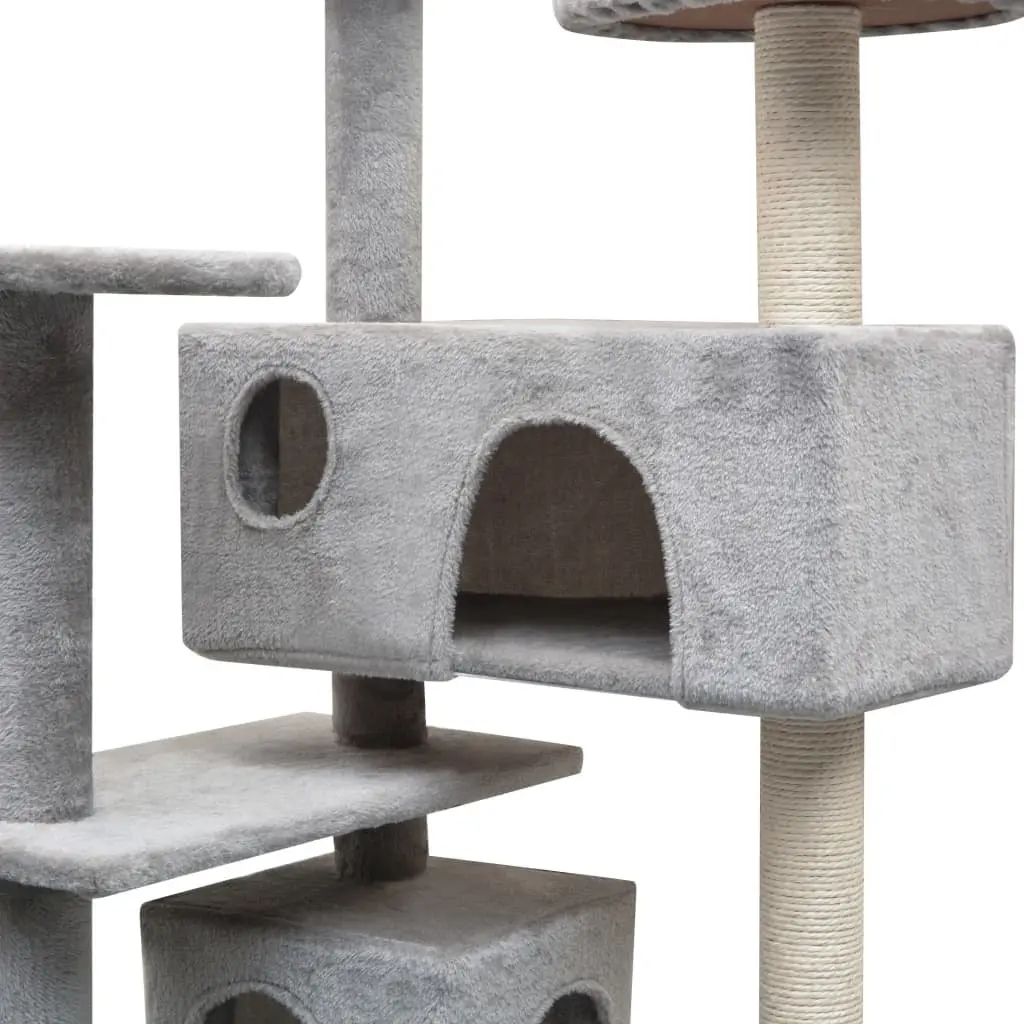 Cat Tree Grey Multi-Level Play Centre 125cm Tall Sisal Scratching Posts