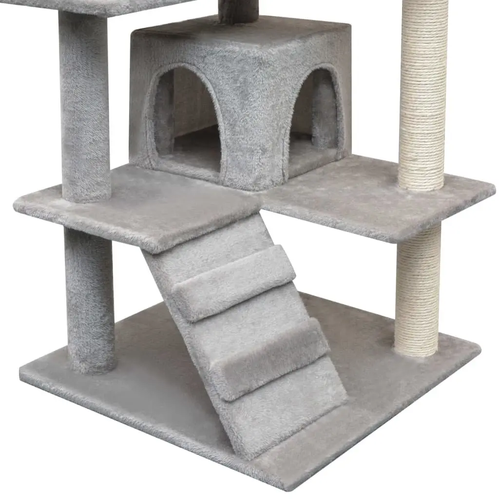 Cat Tree Grey Multi-Level Play Centre 125cm Tall Sisal Scratching Posts