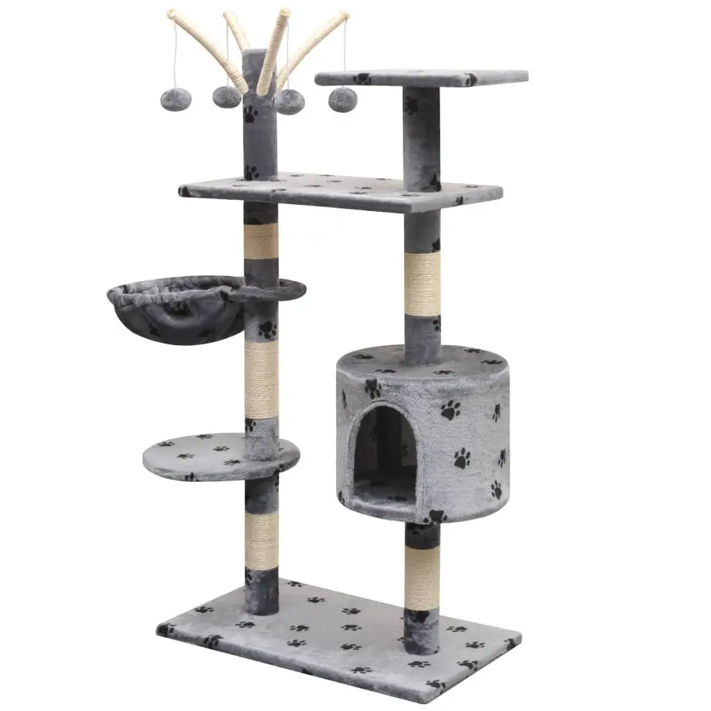 Cat Tree with Sisal Scratching Posts 125cm Paw Prints Grey Multi-Level Play