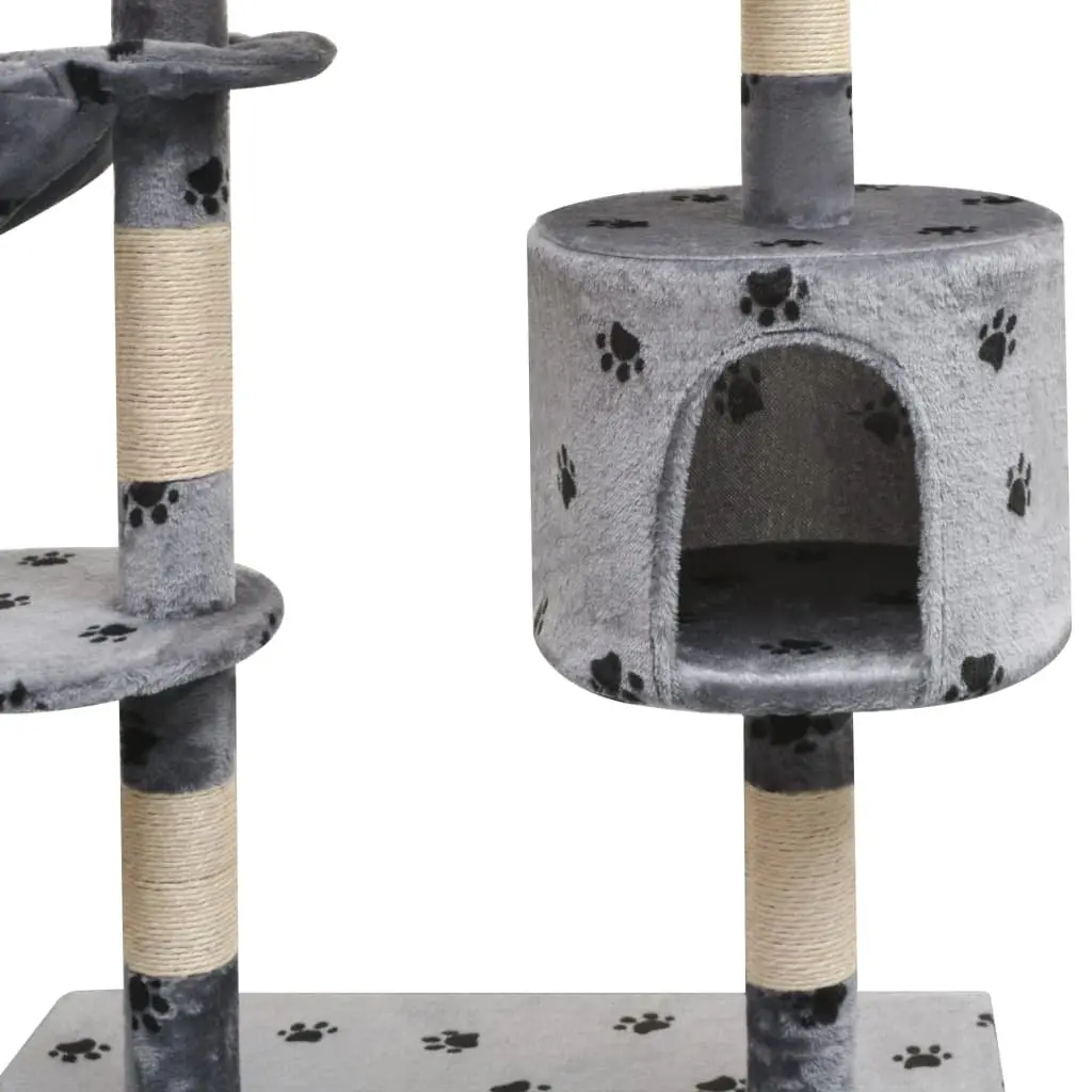 Cat Tree with Sisal Scratching Posts 125cm Paw Prints Grey Multi-Level Play