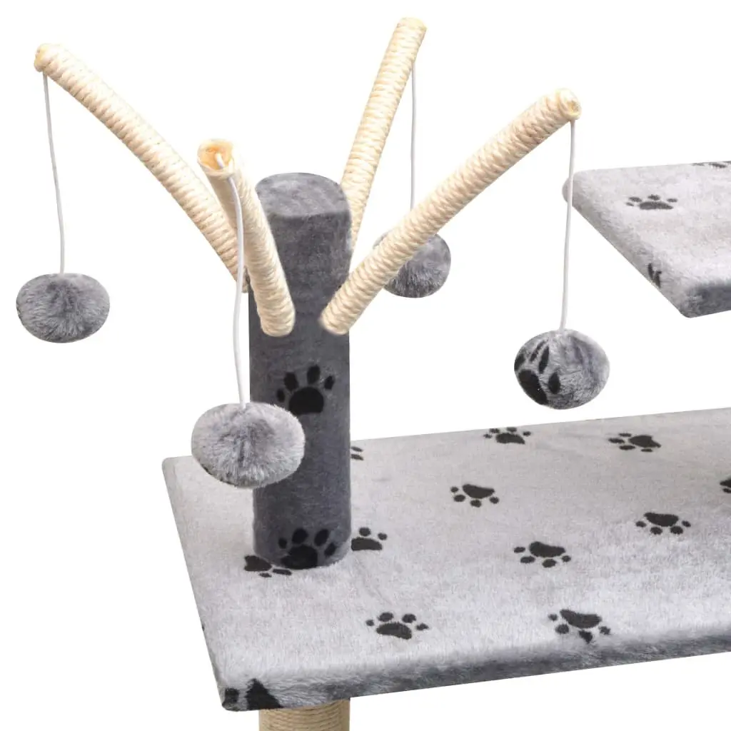 Cat Tree with Sisal Scratching Posts 125cm Paw Prints Grey Multi-Level Play