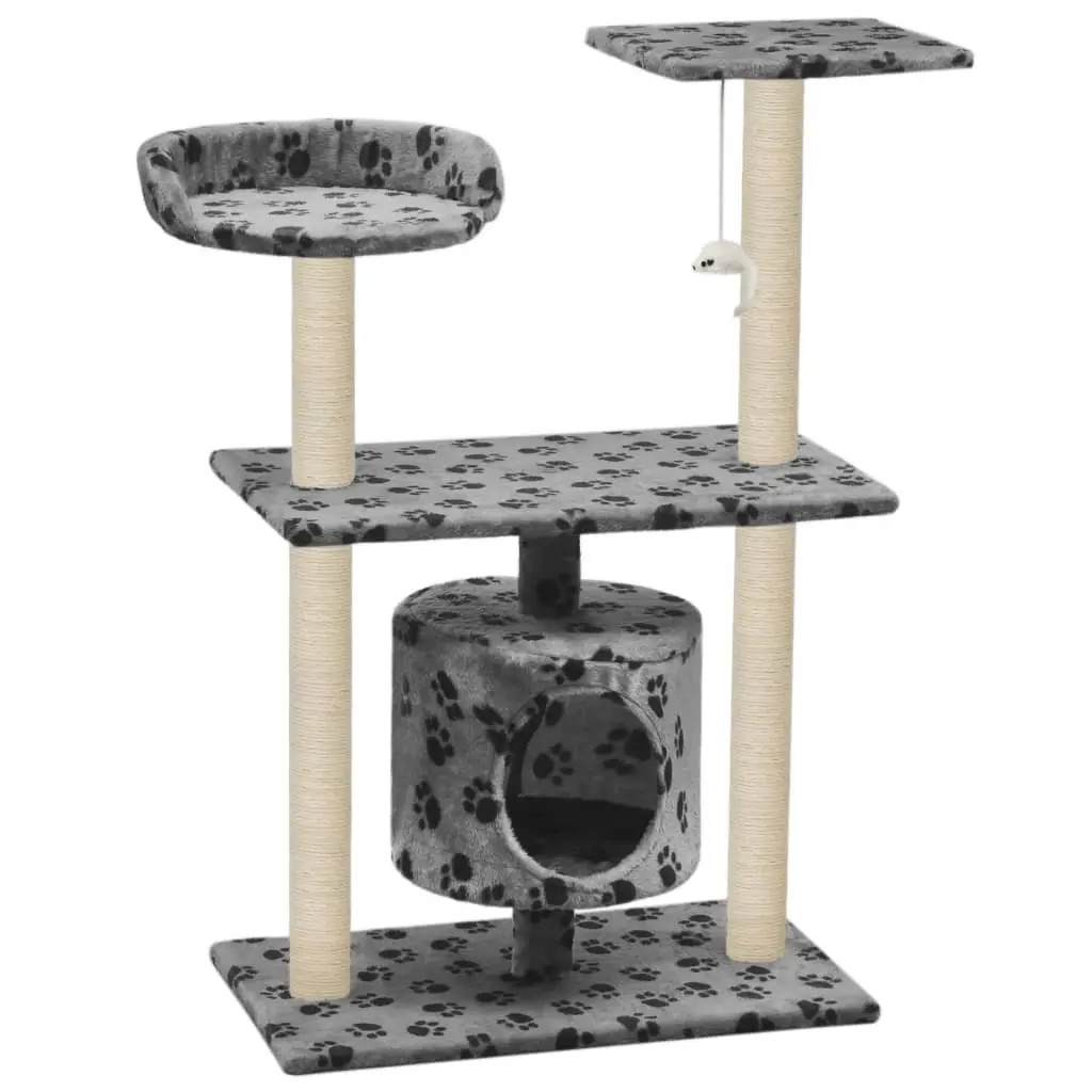 Multi-Level Cat Play Centre Grey 95cm with Sisal Scratching Posts Plush Perch and Hideaway House