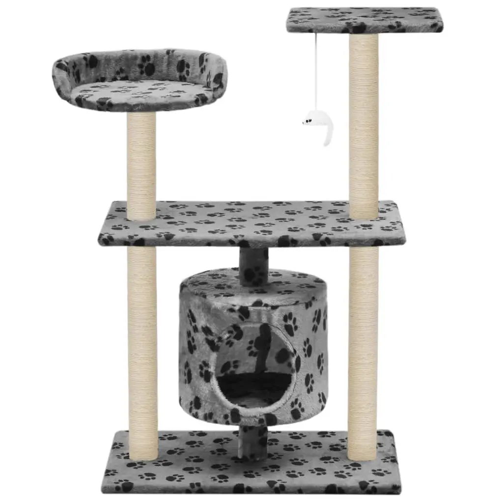 Multi-Level Cat Play Centre Grey 95cm with Sisal Scratching Posts Plush Perch and Hideaway House