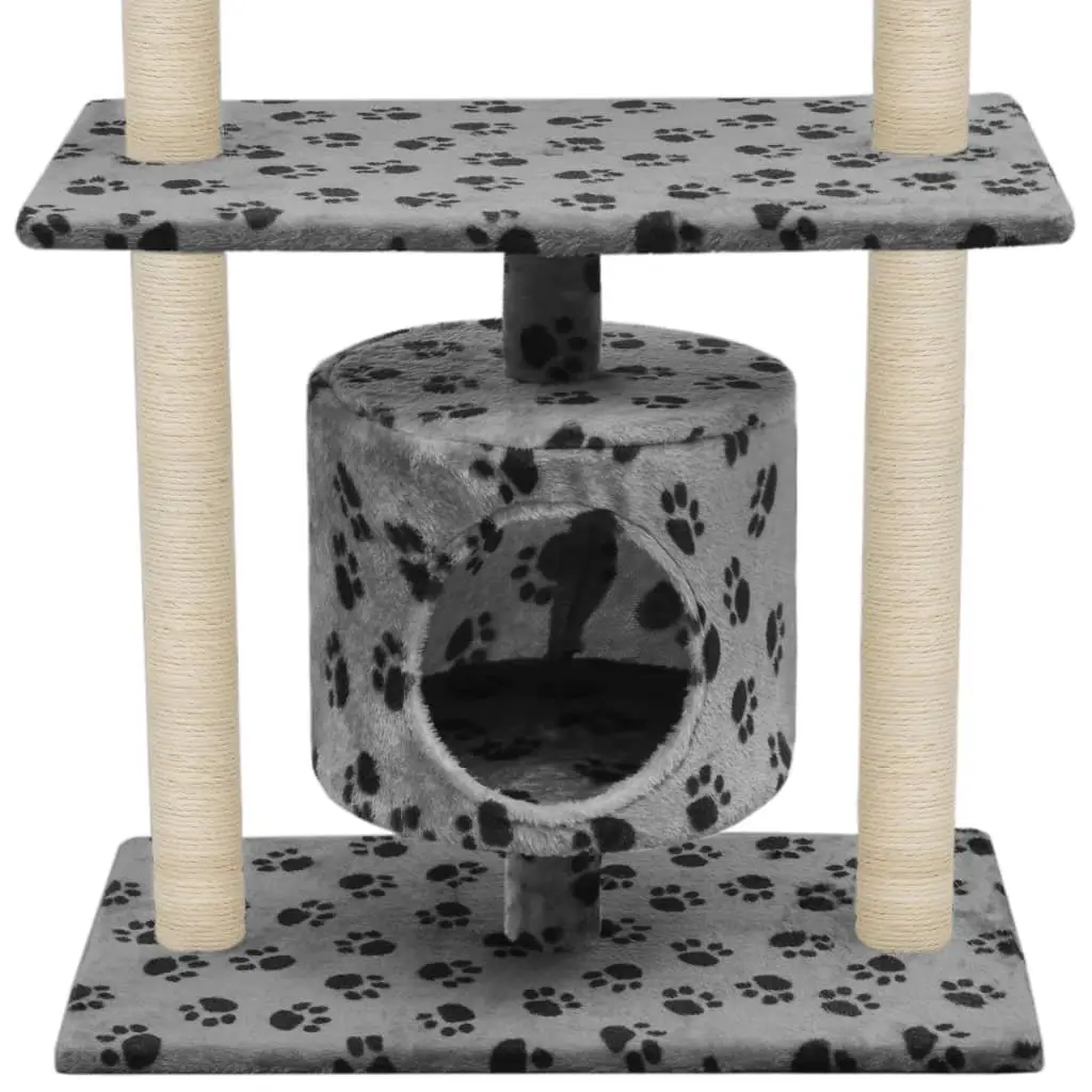 Multi-Level Cat Play Centre Grey 95cm with Sisal Scratching Posts Plush Perch and Hideaway House