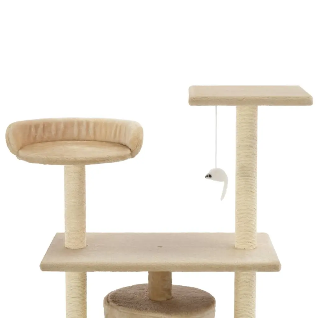 Cat Tree Multi-Level Play Centre 95cm Beige with Sisal Scratching Posts and Plush Covering