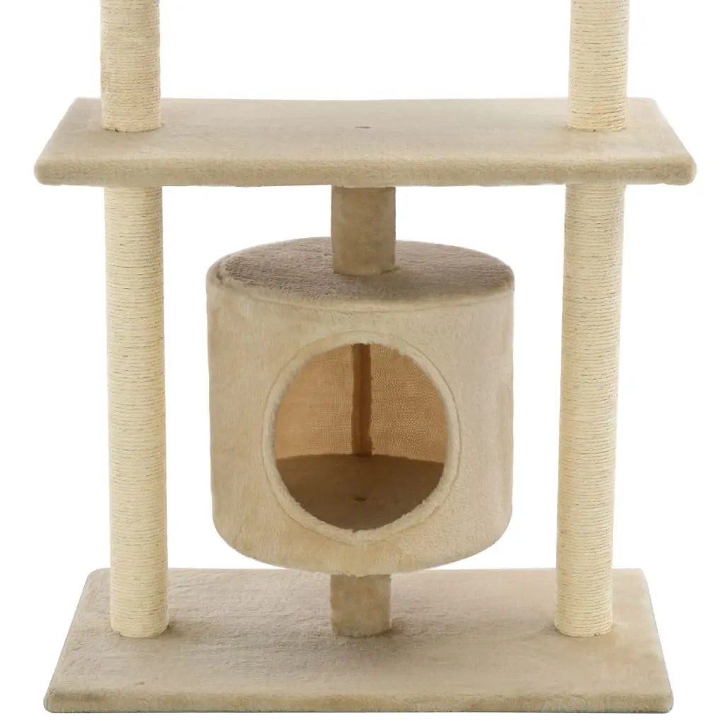 Cat Tree Multi-Level Play Centre 95cm Beige with Sisal Scratching Posts and Plush Covering