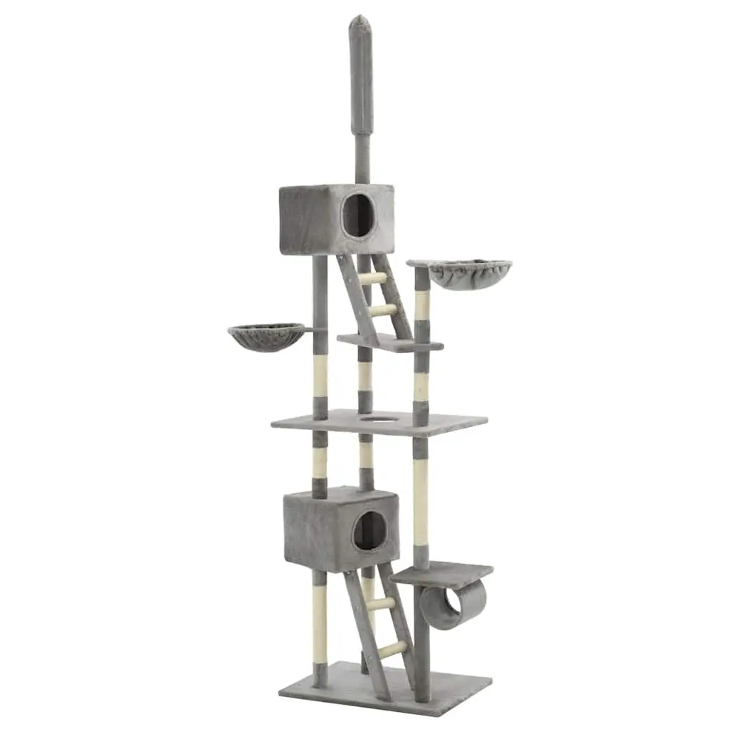 Cat Tree Multi-Level 230-260cm Grey Scratching Post Tower with Sisal Posts
