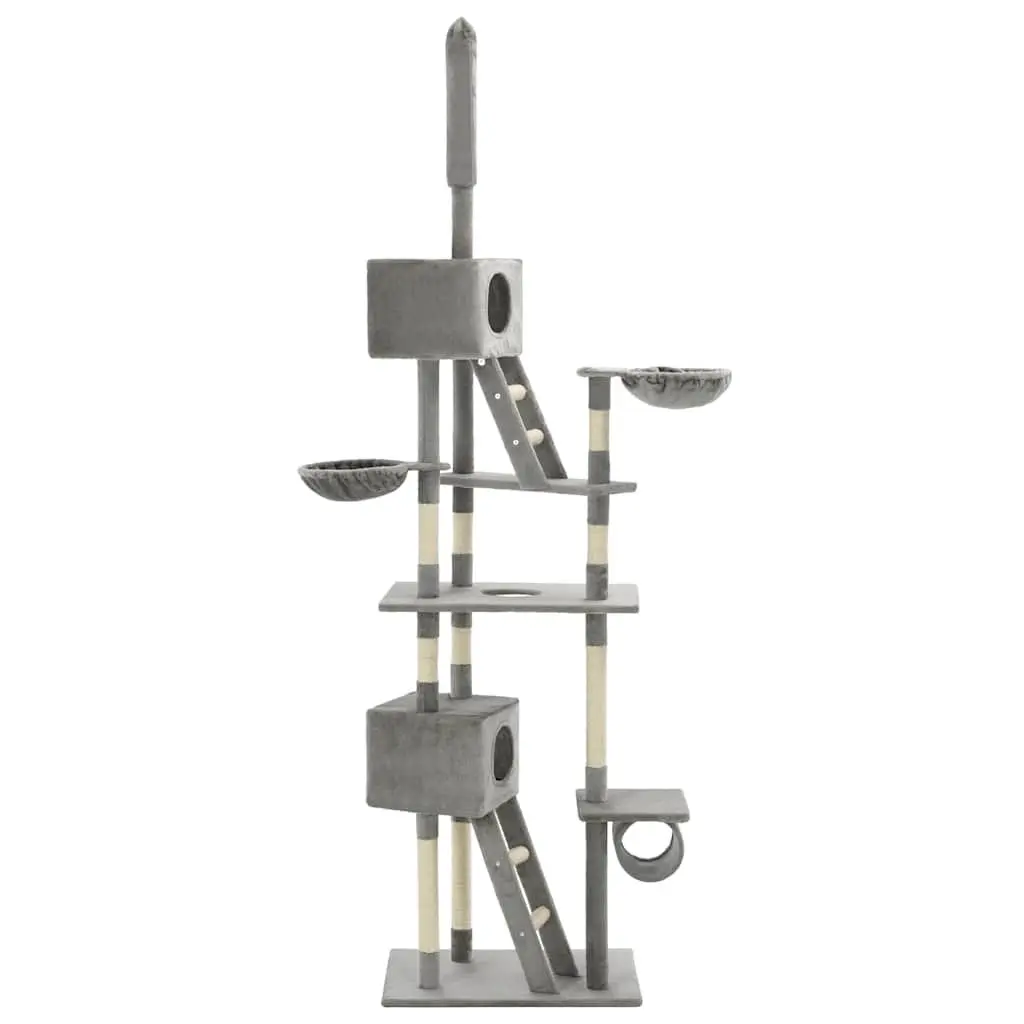Cat Tree Multi-Level 230-260cm Grey Scratching Post Tower with Sisal Posts