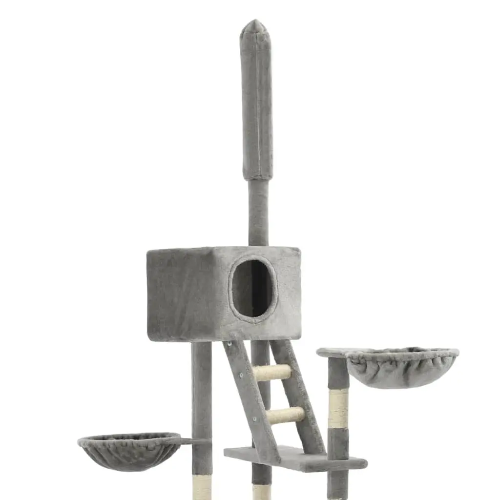 Cat Tree Multi-Level 230-260cm Grey Scratching Post Tower with Sisal Posts