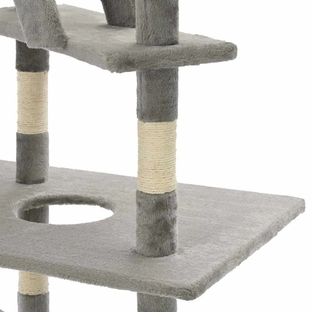 Cat Tree Multi-Level 230-260cm Grey Scratching Post Tower with Sisal Posts