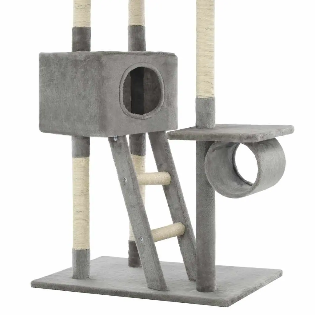 Cat Tree Multi-Level 230-260cm Grey Scratching Post Tower with Sisal Posts
