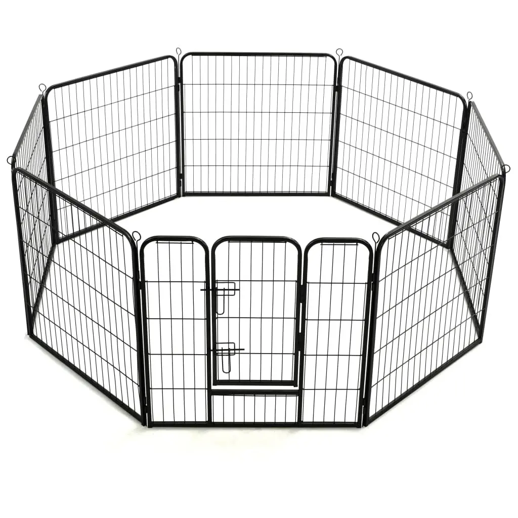 Dog Playpen 8 Panels Steel Enclosure 80x80cm Black Indoor Outdoor Pet Kennel