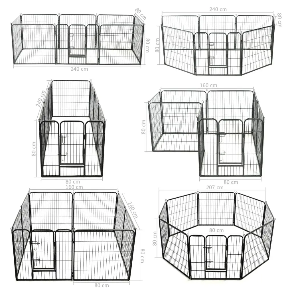 Dog Playpen 8 Panels Steel Enclosure 80x80cm Black Indoor Outdoor Pet Kennel