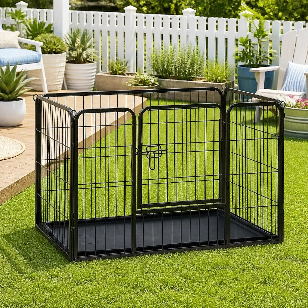 Dog Playpen Steel Hinged Door 91.5 x 59 x 61 cm Indoor Outdoor Pet Run