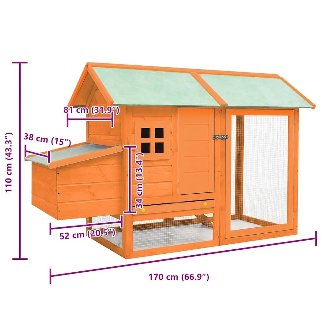Chicken Cage Coop Hutch Wooden Hen House 170x81x110 cm with Ramp and Run
