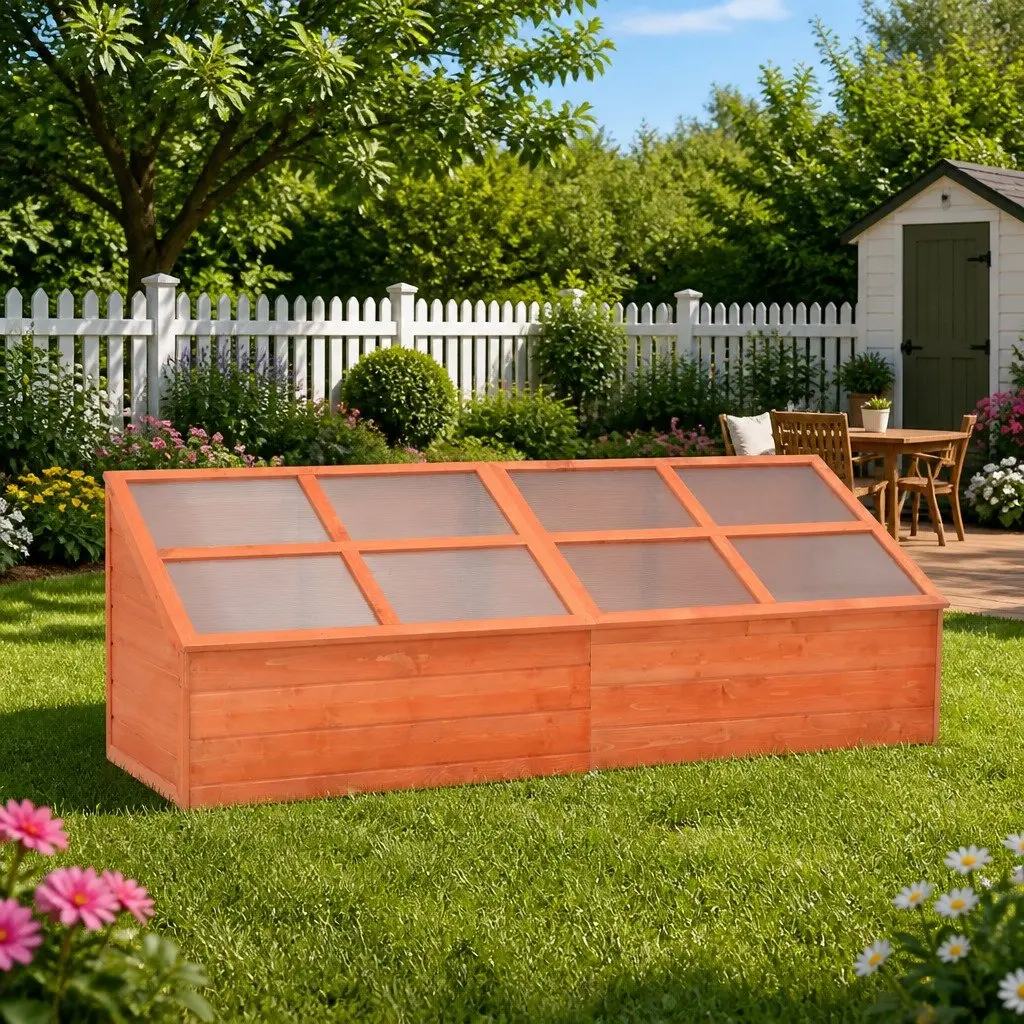 Wooden Garden Greenhouse Cold Frame Hinged Lid 180x57x62cm