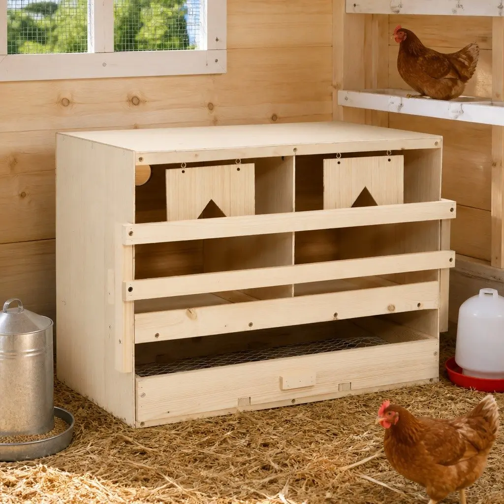 Chicken Laying Nest Box 2 Compartments Wooden Poultry Egg Collection Nesting