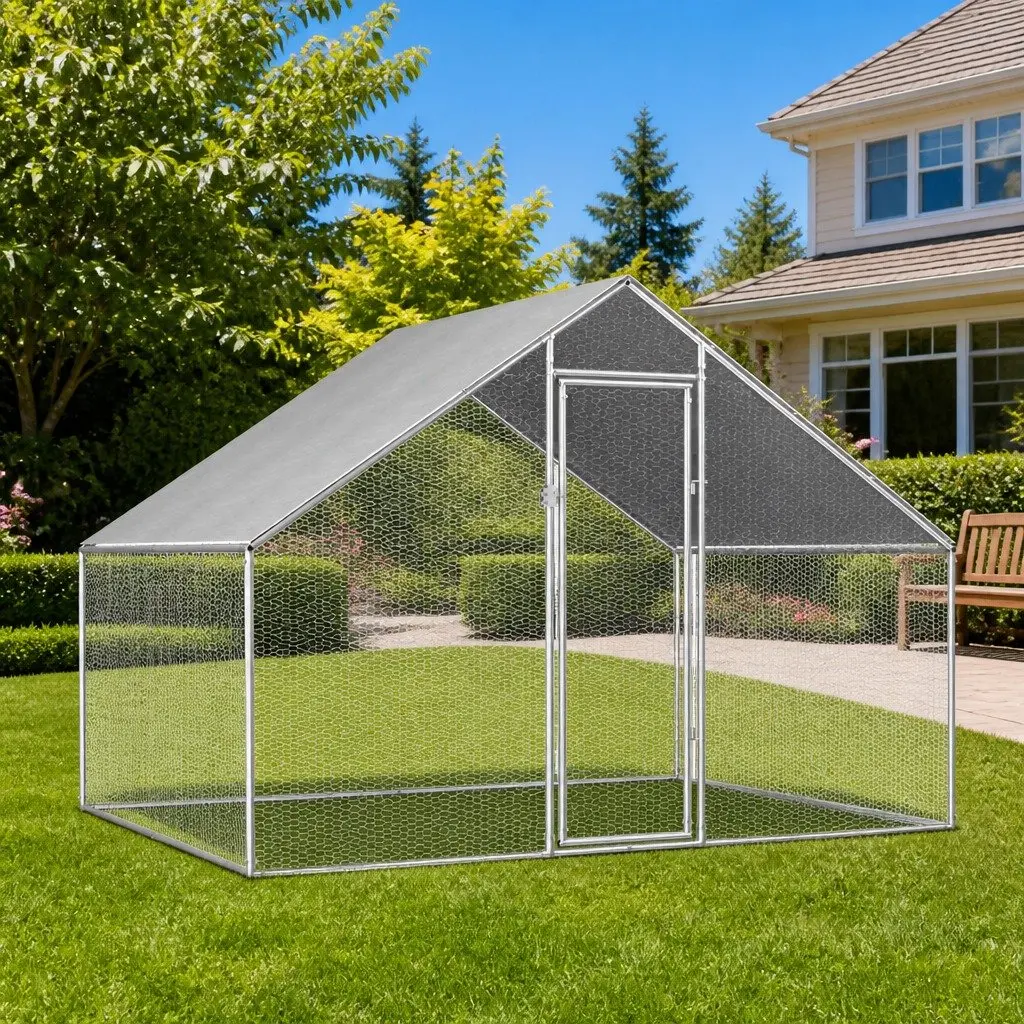 Outdoor Chicken Cage Galvanised Steel 2.75x2x1.92m Run Enclosure for Small Animals