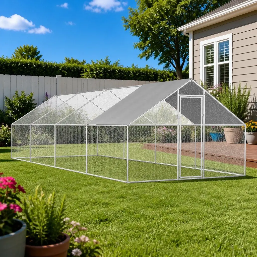 Outdoor Chicken Cage Galvanised Steel Large Enclosure 2.75 x 8 x 1.92 m