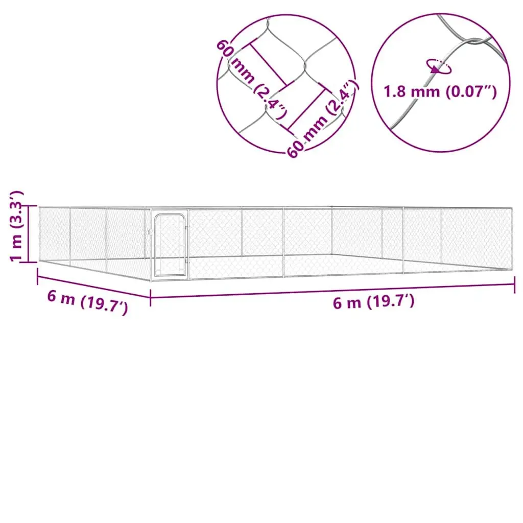 Dog Kennel Outdoor Playpen Heavy-Duty Galvanised Steel 6x6x1m Chain-Link Mesh