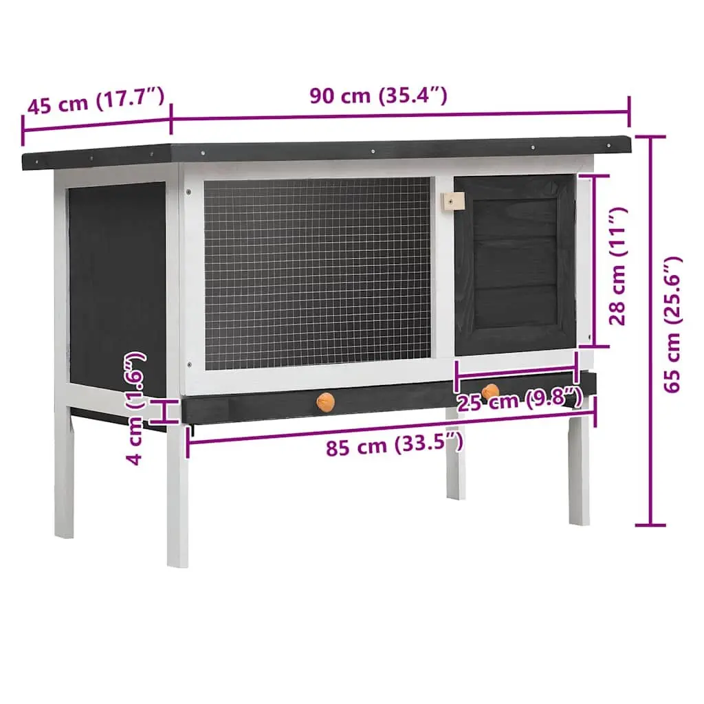 Outdoor Rabbit Hutch Single Layer Grey Wood Small Animal Cage