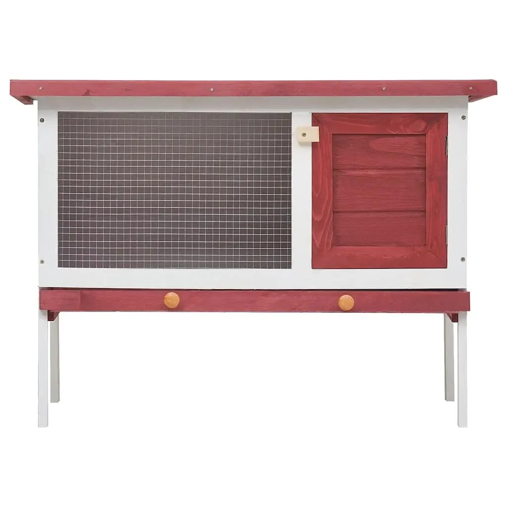 Outdoor Rabbit Hutch Wooden Frame Red Small Animal Enclosure