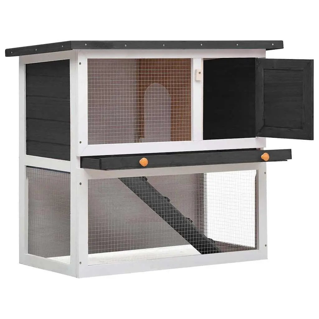 Rabbit Hutch Outdoor Wood Grey Enclosure for Small Animals