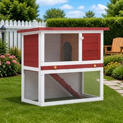 Friendly Red Wooden Hutch for Your Small Pets