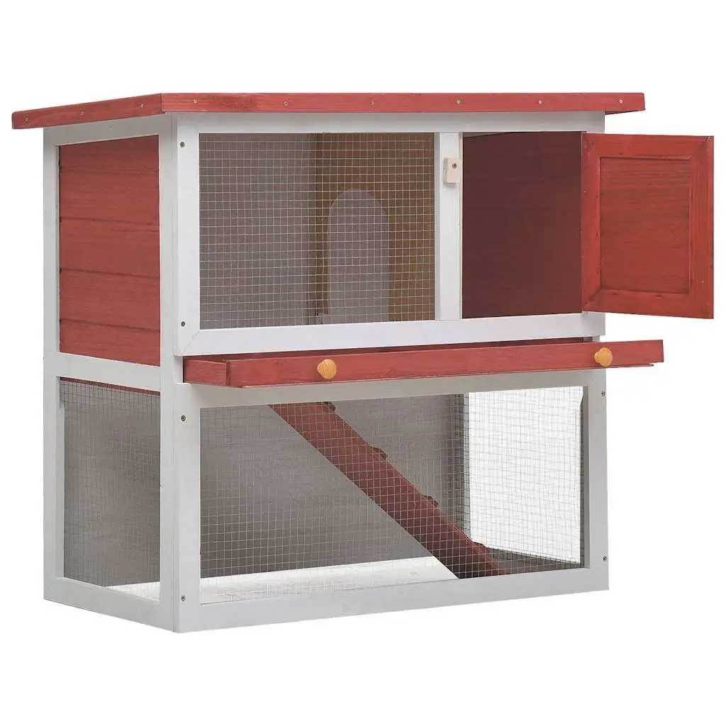 Outdoor Rabbit Hutch Wood Cage Small Animal Pet Enclosure with Ramp Door Red