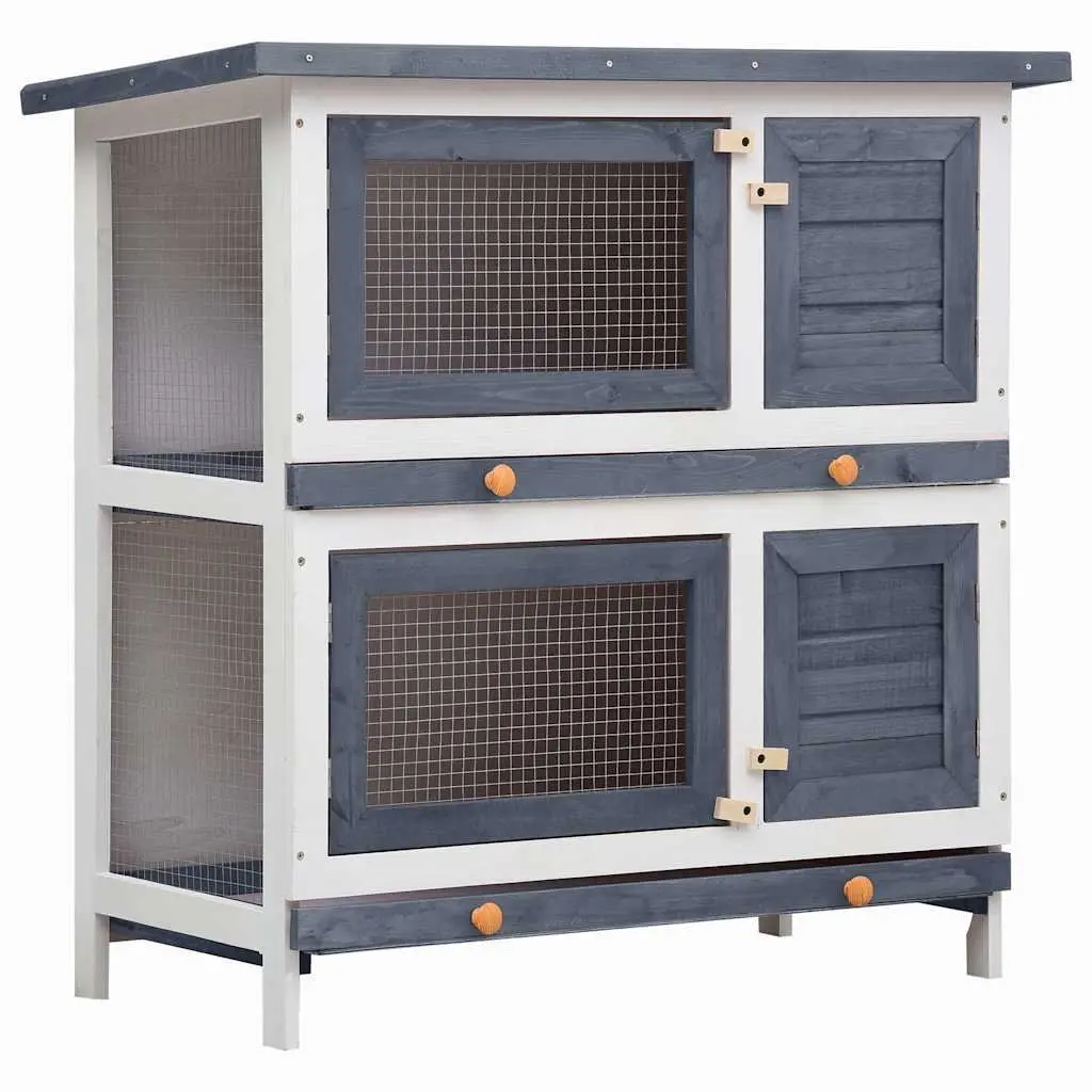 Rabbit Hutch Wooden Outdoor 2 Layer 4 Doors Small Animal Cage Enclosure