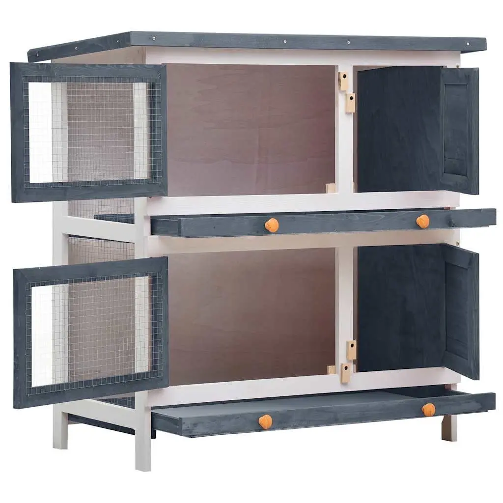 Rabbit Hutch Wooden Outdoor 2 Layer 4 Doors Small Animal Cage Enclosure