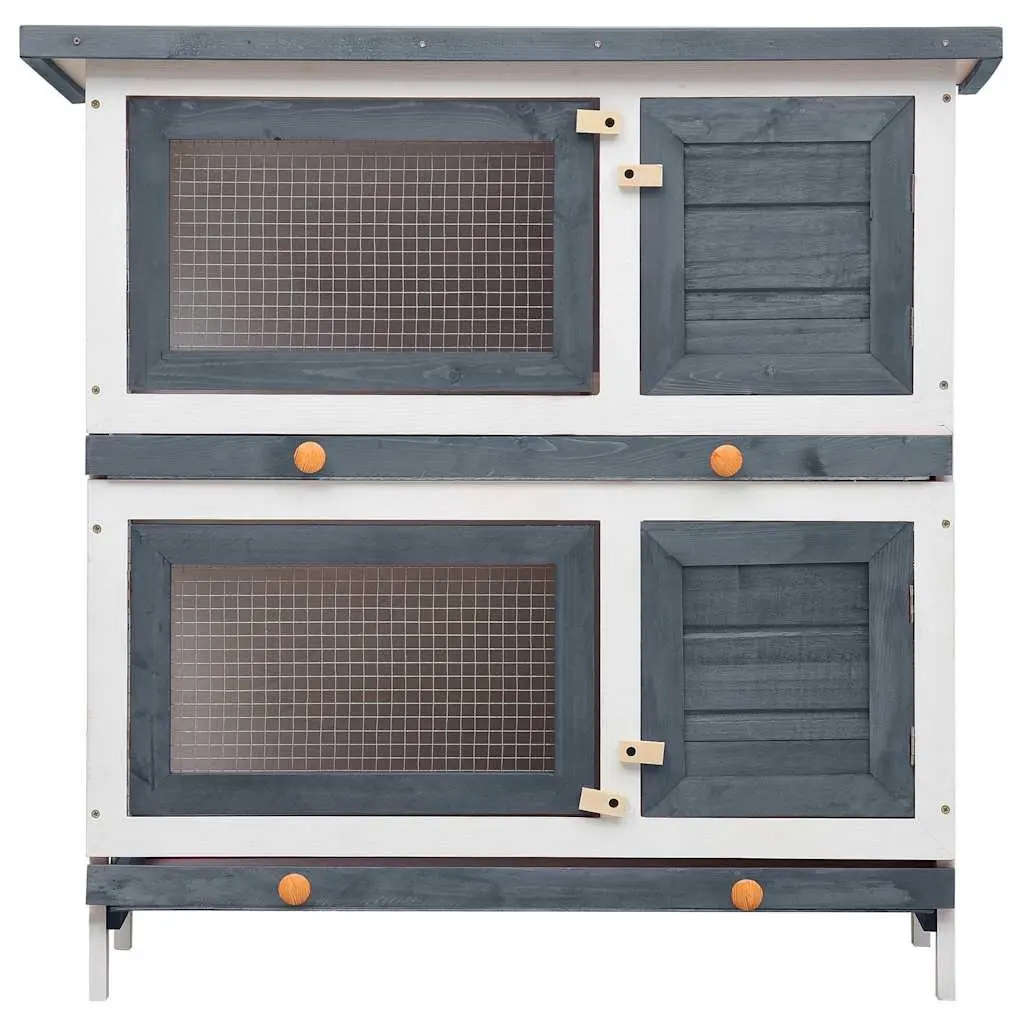 Rabbit Hutch Wooden Outdoor 2 Layer 4 Doors Small Animal Cage Enclosure