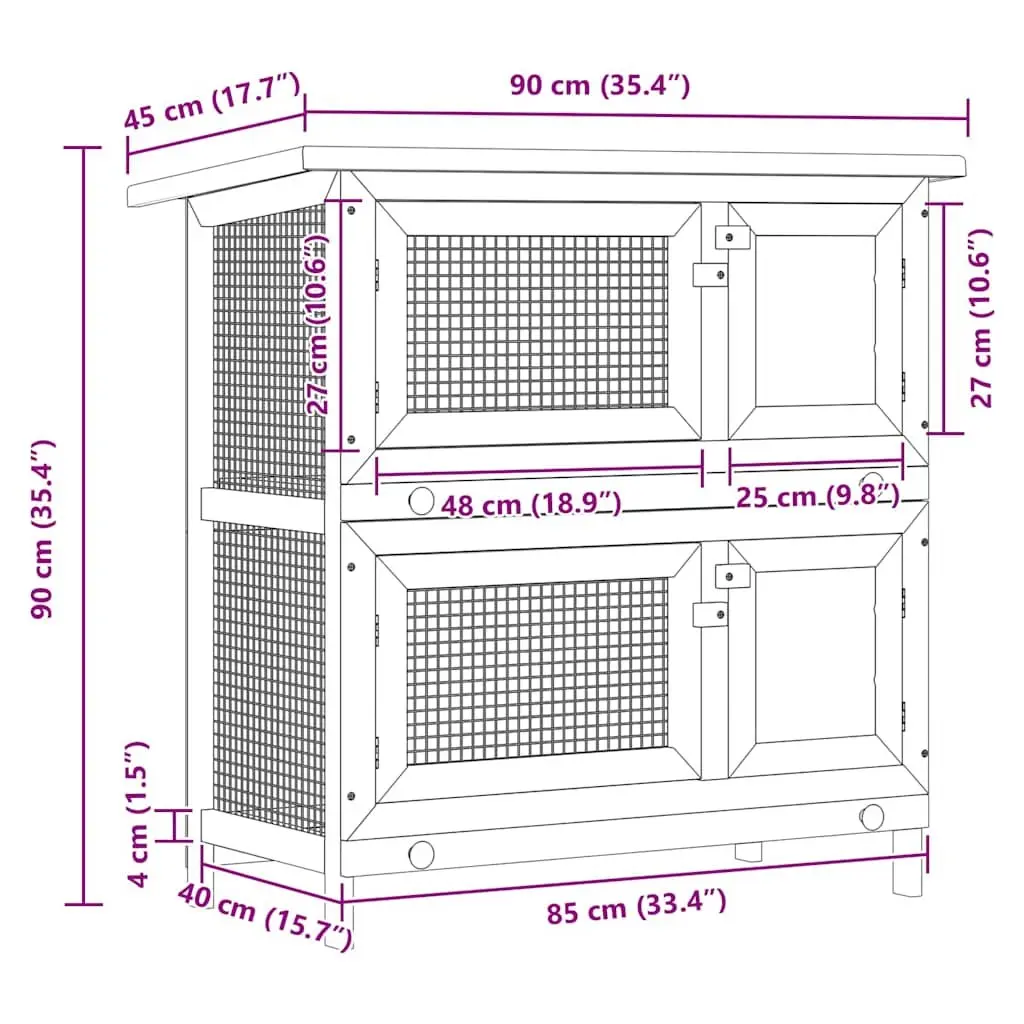 Rabbit Hutch Wooden Outdoor 2 Layer 4 Doors Small Animal Cage Enclosure