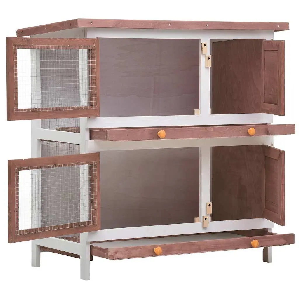 Rabbit Hutch Wooden Cage 2 Layers 4 Doors Outdoor