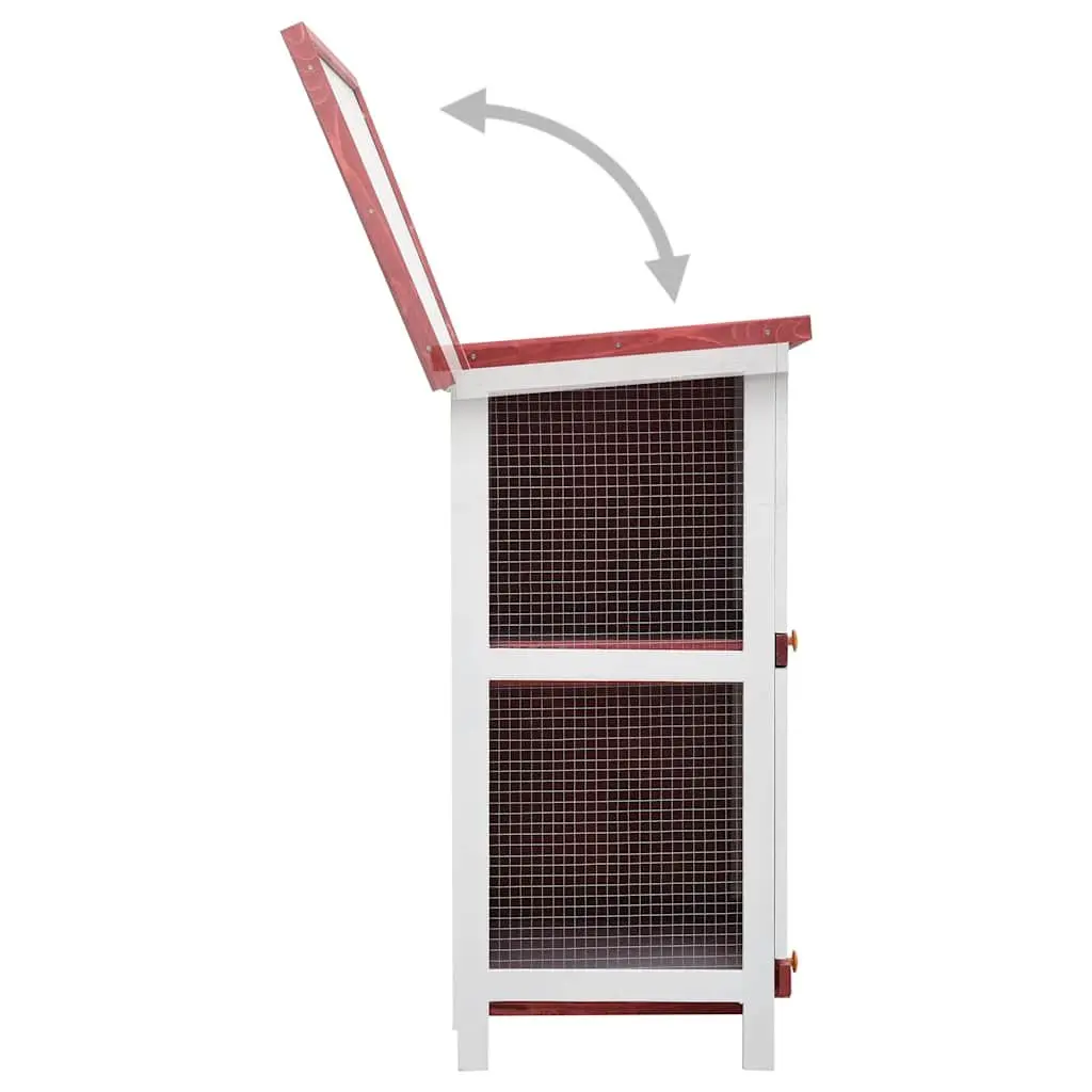 Outdoor Rabbit Hutch 2 Layer Red Wood 4 Doors Small Animal Cage Enclosure