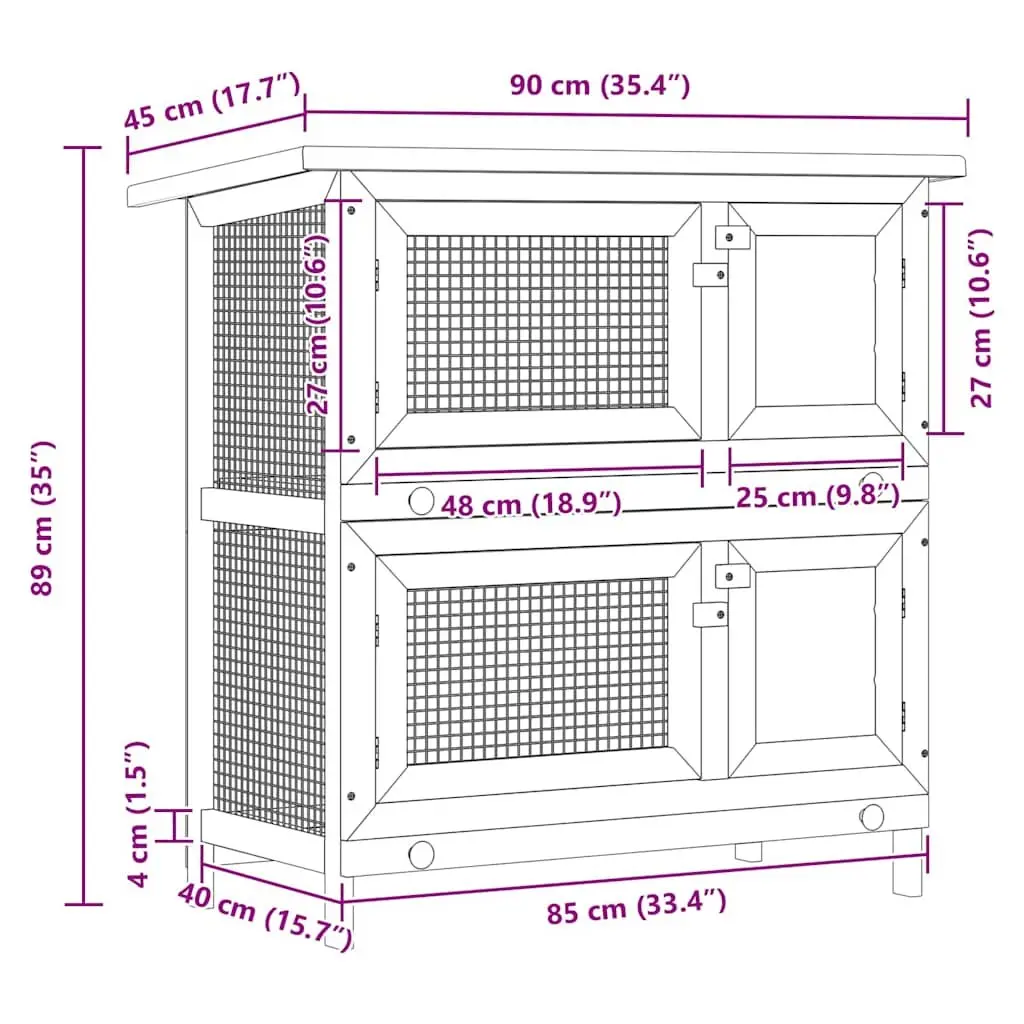 Outdoor Rabbit Hutch 2 Layer Red Wood 4 Doors Small Animal Cage Enclosure