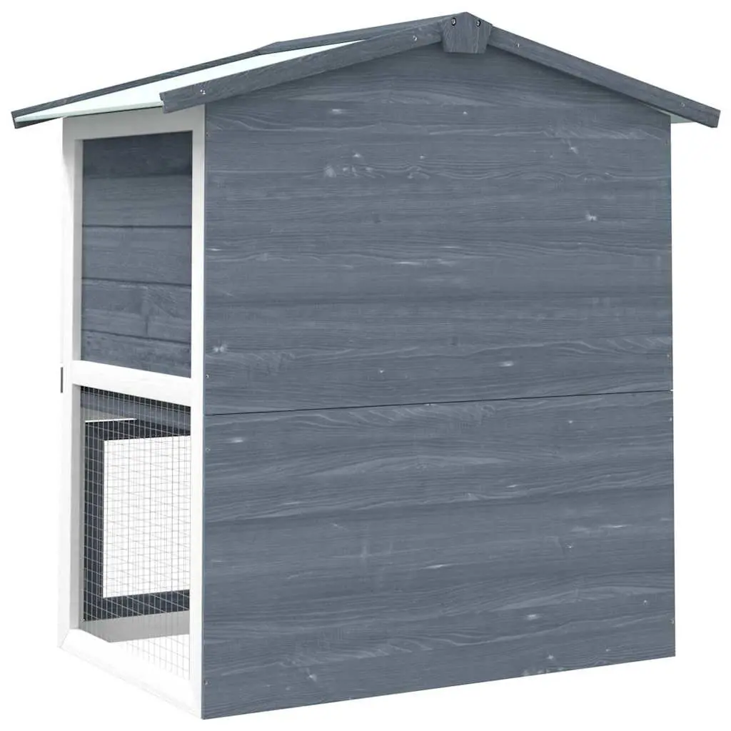 Wooden Rabbit Hutch Two Layer Grey Small Animal Enclosure with 3 Doors and Iron Wire Mesh