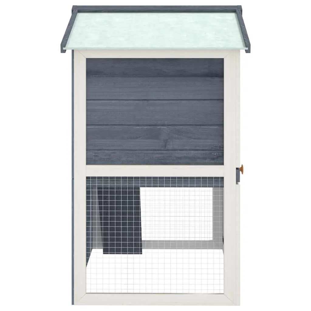 Wooden Rabbit Hutch Two Layer Grey Small Animal Enclosure with 3 Doors and Iron Wire Mesh
