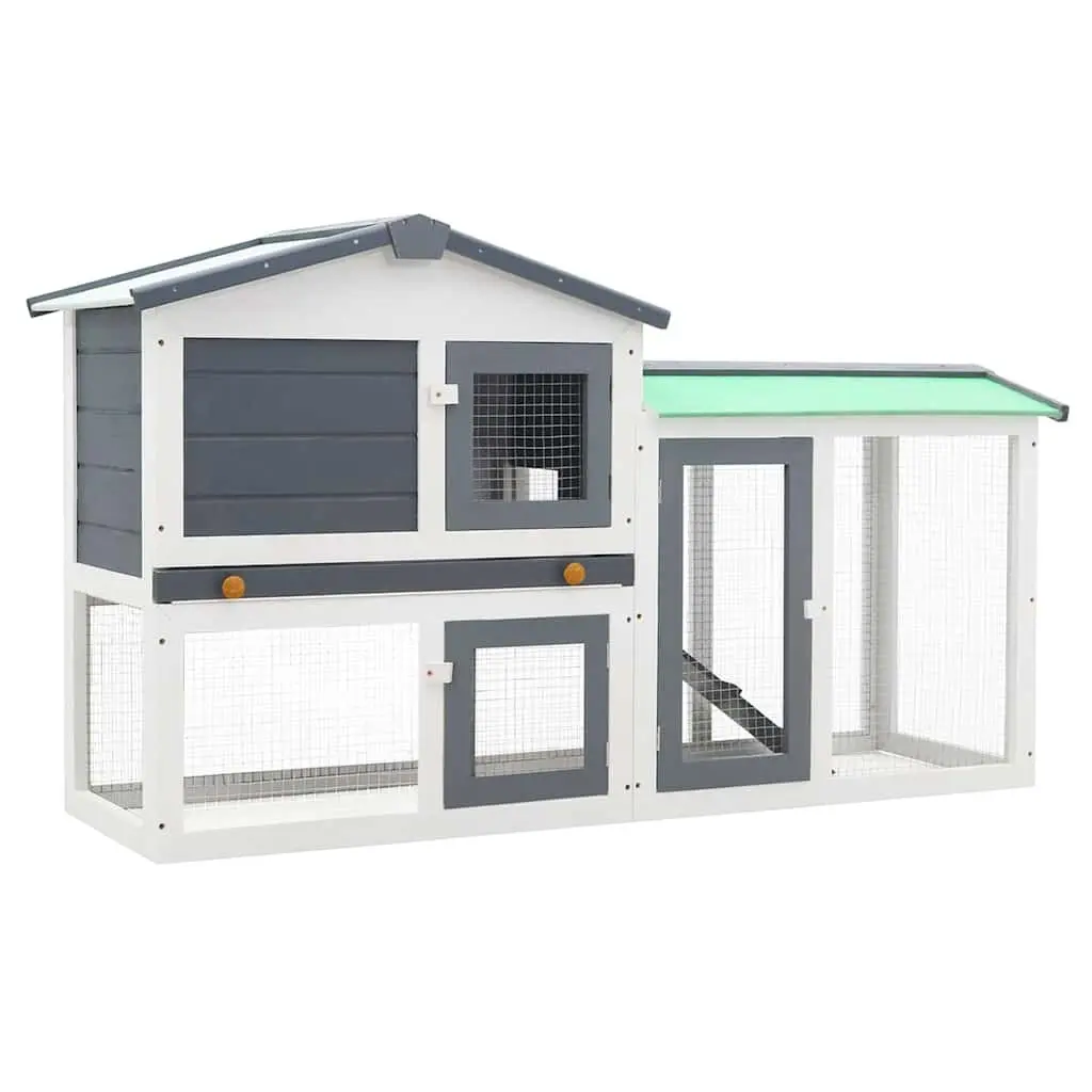 Rabbit Hutch 2-Layer Wooden Cage Grey White 145x45x84cm