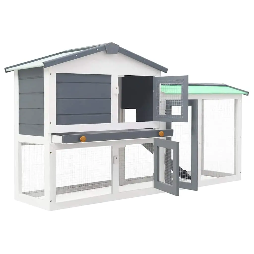 Rabbit Hutch 2-Layer Wooden Cage Grey White 145x45x84cm