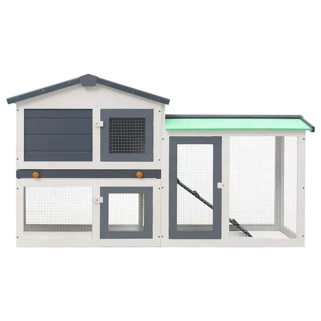 Rabbit Hutch 2-Layer Wooden Cage Grey White 145x45x84cm