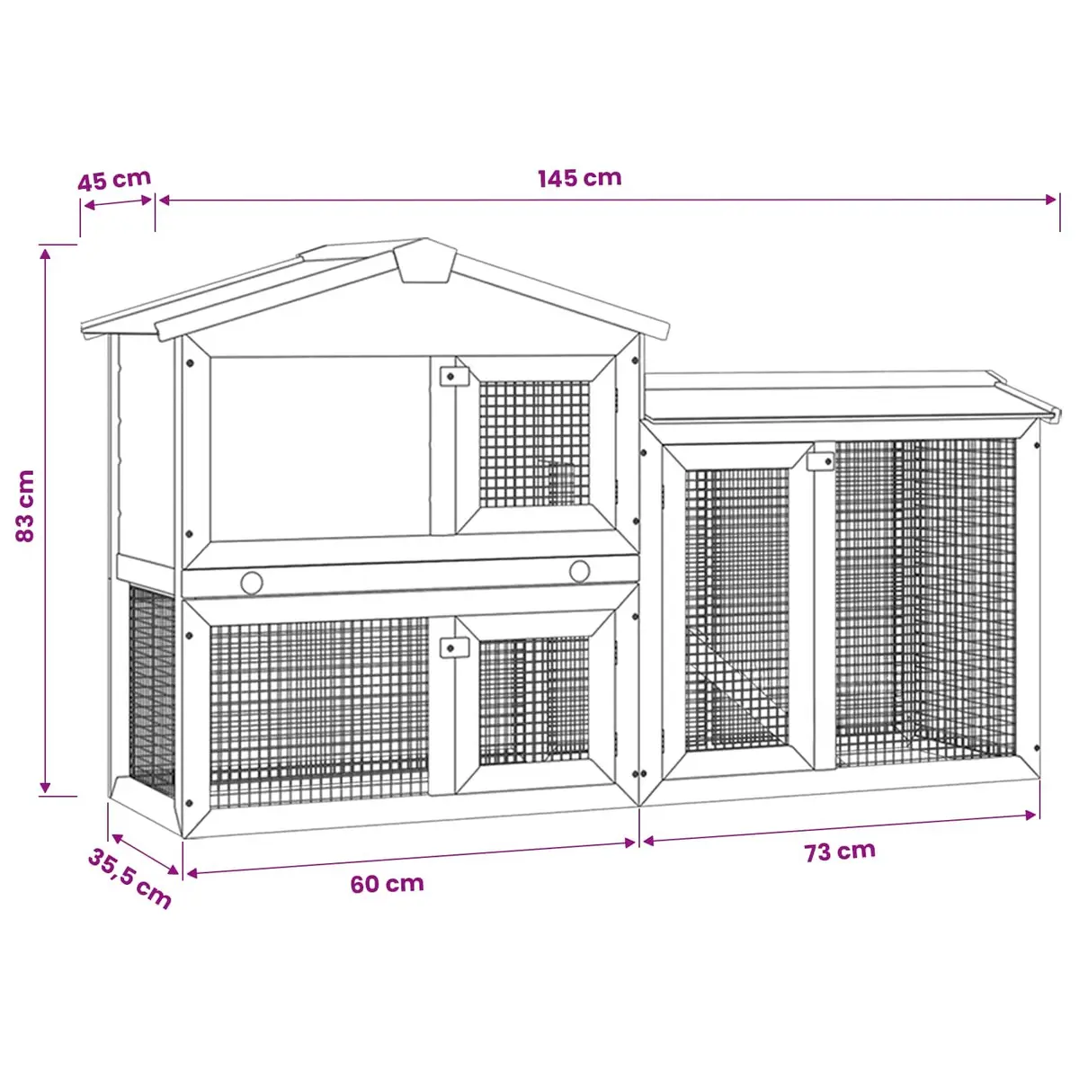 Rabbit Hutch 2-Layer Wooden Cage Grey White 145x45x84cm