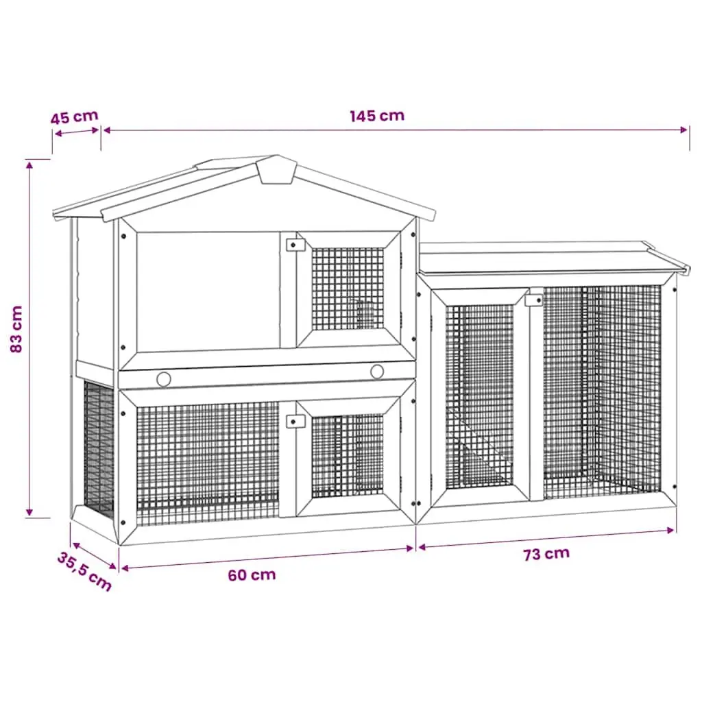 Rabbit Hutch 2-Layer Wooden Cage Grey White 145x45x84cm